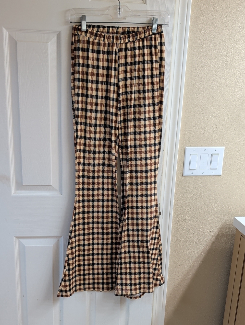 Plaid Stretch Flare Pants- Life Clothing Co.